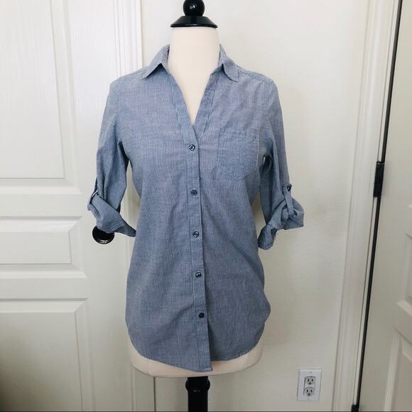 Macy's Tops - Confess pinstripe button up shirt roll tab sleeves